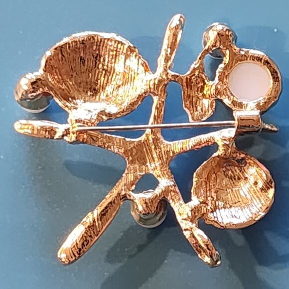 Delicate Starfish & Seashell Brooch Faux Pearl and Multi Rhinestones Pink Orange - Picture 4 of 4